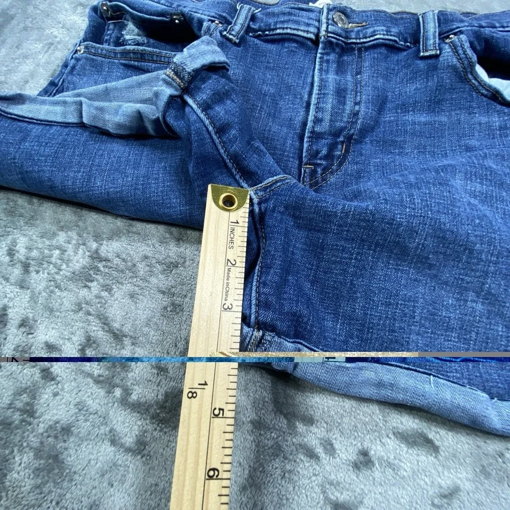 Levi's Mid Length Shorts Womens 33 Blue Zip Fly Whiskers Denim Cuffed Distressed